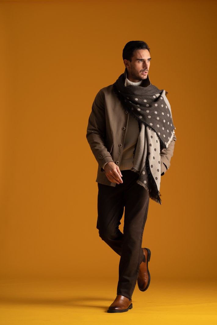 Parka uomo in cotone con interno Tartan abbinato misto lana